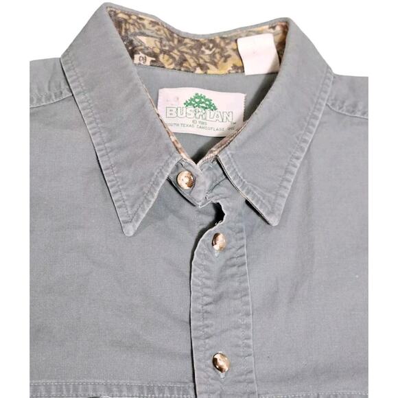 Vintage Bushlan Short Sleeve Button-Up Shirt USA Green Cotton Pockets Logo Men L - Picture 5 of 8